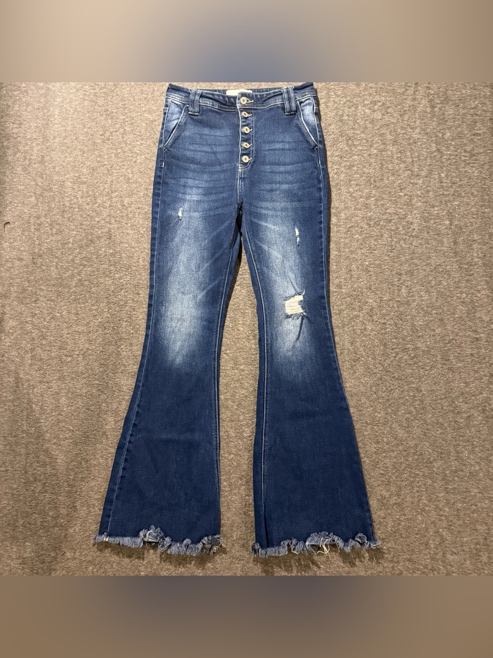 KanCan High Rise Flare Jeans Womens 9/28 (inseam 32) blue Distressed Stretch